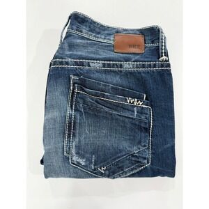 BKE Denim Carter Straight Mens Dark Wash Distressed Jeans 36L M111